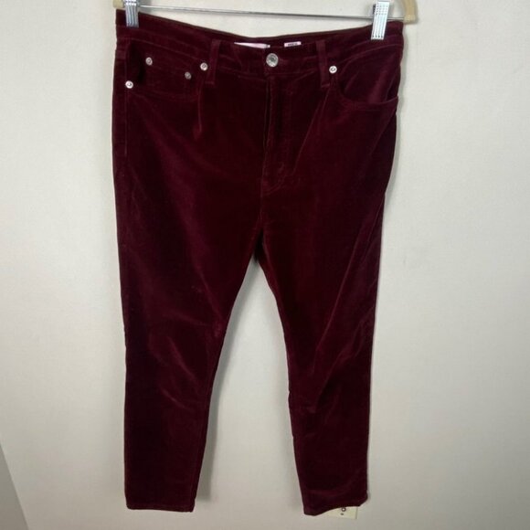RE/DONE Burgundy Velvet Skinny Pants Button Fly Pants Size 29‎ Slim Velour Slim - Picture 3 of 12